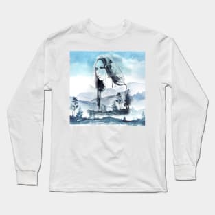 watercolor forest woman Long Sleeve T-Shirt